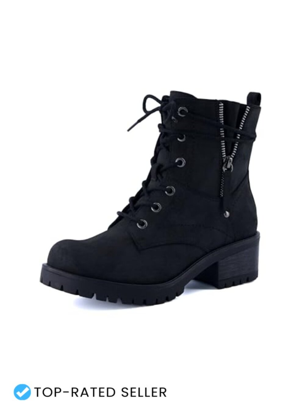 Women's Kobe Heeled Combat Boots with Memory Foam Insoles, Vegan Nubuck